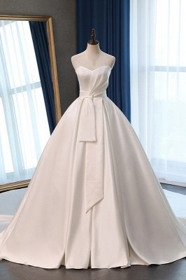 Elegant Strapless Floor Length A-Line Satin Ball Gown Wedding Dress