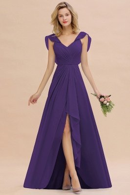 Candance | Simple Hi-Lo V-Neck Ruffles Long Bridesmaid Dress Online_19