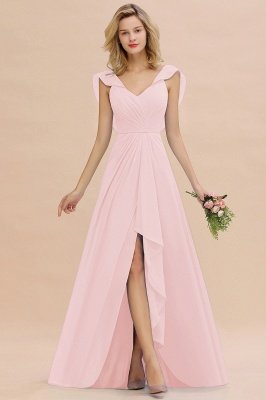 Candance | Simple Hi-Lo V-Neck Ruffles Long Bridesmaid Dress Online_3