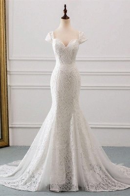 Élégant mancheron Aweetheart Floral Lace Slim robe de mariée sirène à lacets fête de mariage_2