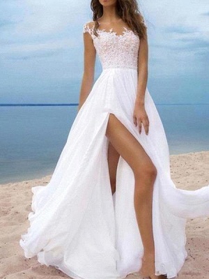 Vestidos de noiva em chiffon branco verão praia linha A_1