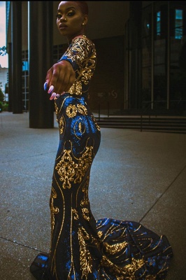 Платье выпускного вечера русалки Сексуальное вечернее платье с длинным рукавом_2