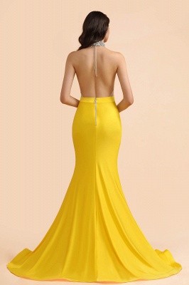 Cristais sem mangas amarelos sexy Sheer Tulle Prom Dresses 2021 | Vestidos de noite formais baratos da sereia_5