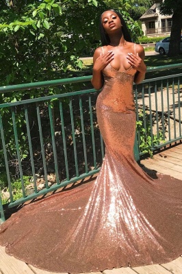 Sexy Spaghetti Sequins Mermaid Prom Dress Sparkly V-образным вырезом вечерняя одежда_1
