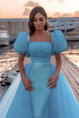 Robes de soirée sirène princesse bleu ciel avec balayage train robes de soirée à manches courtes_3