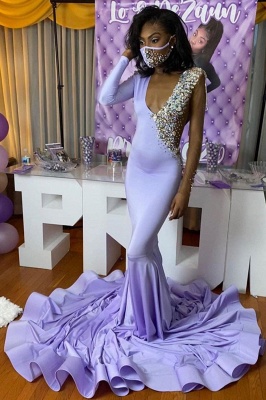 One Shoulder Slim Mermaid Prom Dress Deep V-neck Appliques Evening dress_1