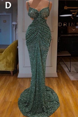 Glitter Off the Shoulder Slim Mermaid Prom Dress Sleeveless Mermaid Evening Gowns_3