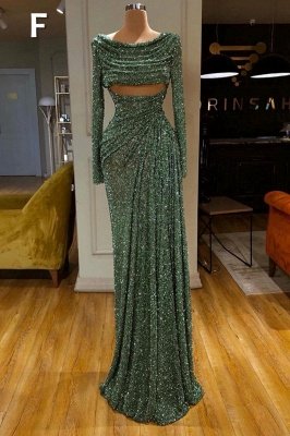 Блестящее темно-зеленое длинное платье для выпускного вечера без рукавов с высокими разрезами на бретельках и пайетками_5