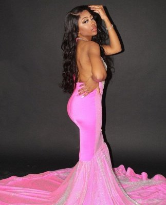 Sexy Halter Mermaid Evening Gowns Backless Prom Dress_6