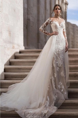 Sweetheart Long sleeves Lace Wedding Dresses with Tulle Train