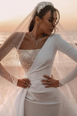 Сексуальное атласное свадебное платье с оборками на одно плечо и блестками Seqiuns, русалка, со шлейфом-шлейфом_9