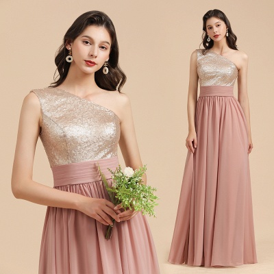 Stylish One Shoulder Glitter Sequins Aline Chiffon Evening Prom Dress_10