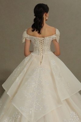 Elegant Off-the-Shoulder Tulle Lace Ball Gown Floor Length Graden Bridal Gown_8