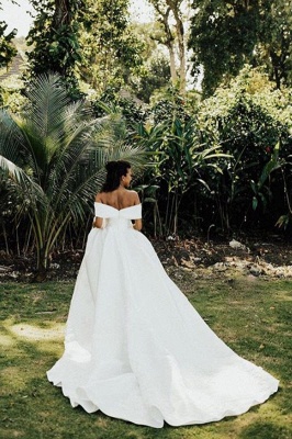 Gorgeous Off the Shoulder Aline Satin Bridal Gown Garden Wedding Dress_5