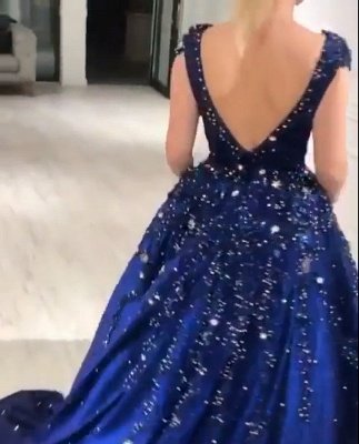 Роскошное темно-синее бальное платье с глубоким v-образным вырезом и капюшоном, блестящие платья для выпускного вечера с бусинами_2