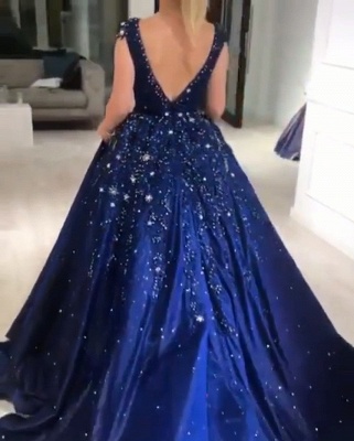 Роскошное темно-синее бальное платье с глубоким v-образным вырезом и капюшоном, блестящие платья для выпускного вечера с бусинами_4