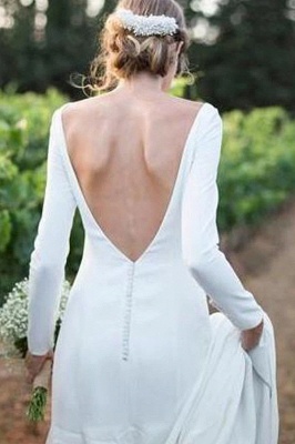 Vestido de noiva elegante bateau branco de mangas compridas simples_2