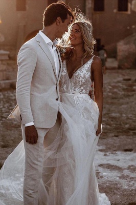 White Lace Tulle Summer Garden Wedding Dresses_3