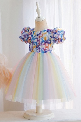 Rainbow bubble cap sleeves pricess sparkle flower girl dress_6