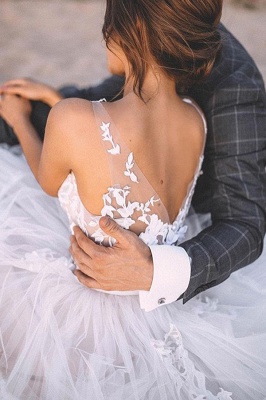 V-neck Elegent Boho A-line Tulle Wedding Dresses_4