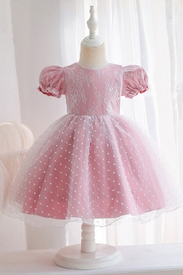 Bubble sleeves A-line hot pink cute flower girl dress_2