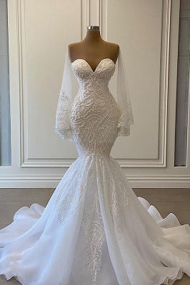 Long sleeves White Mermaid Court Train Wedding Dresses_1