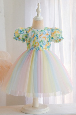 Rainbow bubble cap sleeves pricess sparkle flower girl dress_3