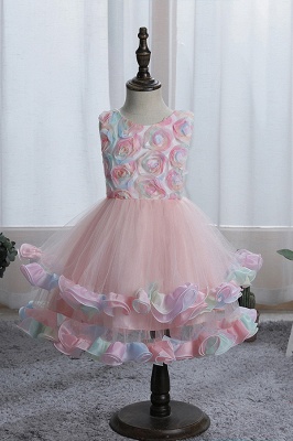 Dusty pink lace a-line knee length flower girl dress_1