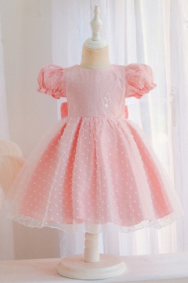 Bubble sleeves A-line hot pink cute flower girl dress_1