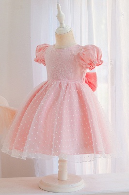 Bubble sleeves A-line hot pink cute flower girl dress_7