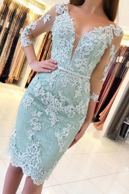 Elegant 3/4 Sleeves Lace Slim Short Party Dress_1