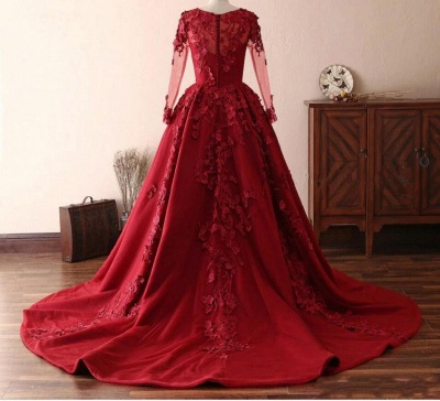 Impresionante vestido de fiesta de noche Aline con apliques florales rojos en 3D_2