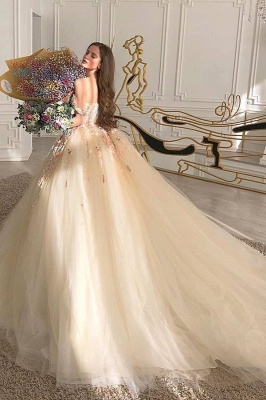 Vestidos de novia de tul con vestido de gala champán de lujo_1