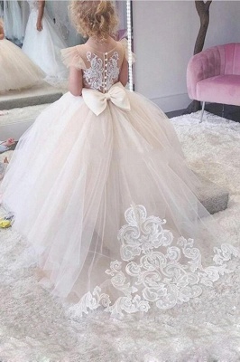 Belle robe de fille de fleur de dentelle de tulle sans manches robe d'enfants pour la fête de mariage avec des appliques_1