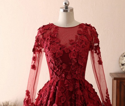 Impresionante vestido de fiesta de noche Aline con apliques florales rojos en 3D_4
