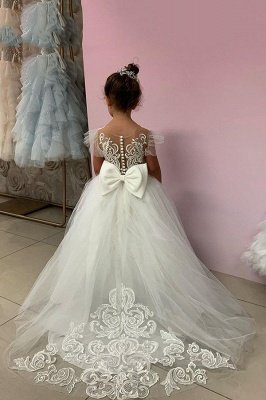 Belle robe de fille de fleur de dentelle de tulle sans manches robe d'enfants pour la fête de mariage avec des appliques_5