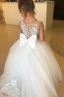 Cute White Ivory Tulle Little Girl Dress for Wedding Sleeveless Lace Appliques Flower Girl Dress_4