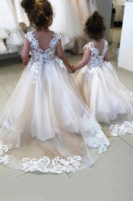 Cute Sleeveless Tulle Flower Girls Dresses With Lace Appliques_5