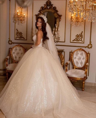Luxury Sweetheart Sparkly Sequins Bridal Gown Long Sleeves_3