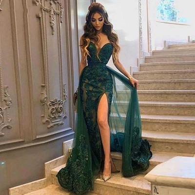 Sexy Sweetheart Slim Mermaid Prom Dress Side Split Evening Dress with Train_2