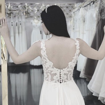 Шикарное шифоновое длинное свадебное платье без рукавов с V-образным вырезом Aline_2