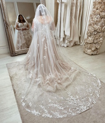 Plus Size Long Sleeves Aline Wedding Dress Tulle Lace Appliques_2