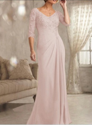 Элегантное шифоновое платье для матери невесты с половинными рукавами_3