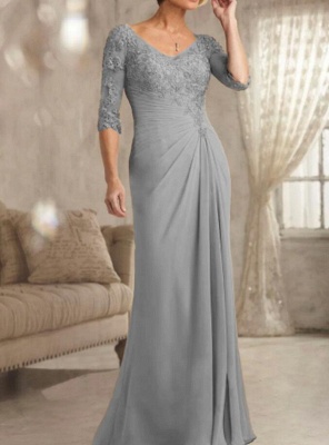 Elegant Half Sleeves Chiffon Mother of Bride Dress_5