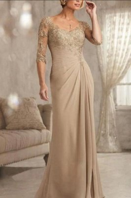 Elegant Half Sleeves Chiffon Mother of Bride Dress_1