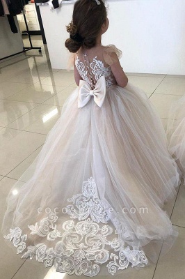 Cute bowtie ivory lace girls pegant dress