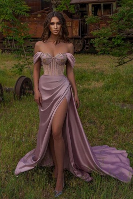Off Shoulder Sequins Evening Maxi Dress with Side Split Floor Length Prom dress_1
