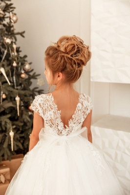 Lovely Cap Sleeves White Princess Flower Girl Dress for Wedding Christmas Party_3