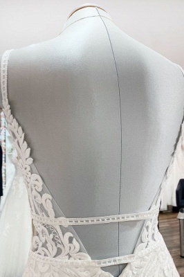 Romantic V-Neck Mermaid Bridal Dresses Sleeveless Soft Lace Wedding Dress_5