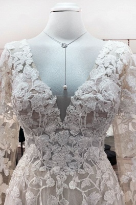Stylish Long Sleeves  Wedding Dress Soft Floral Lace Bridal Dress Floor Length_5